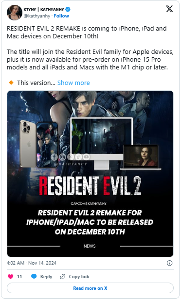 resident evil 2 coming to apple devices this december